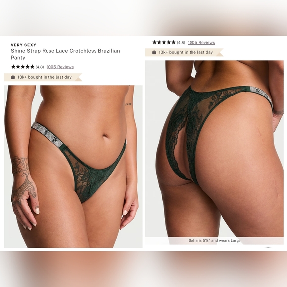 Victoria's secret VERY SEXY Shine Strap Rose Lace Crotchless Brazilian Panty XS - Picture 1 of 9